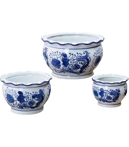 Amazon.co.jp: シノワズリ青と白の磁器植木鉢景徳鎮セラミック植木鉢