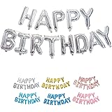 Lausatek 誕生日 飾り バルーン アルミ風船 HAPPY BIRTHDAY ハッピー バースデー 文字 飾り付け リボン付き シルバー