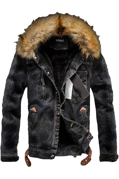 Denim Jacket Warm Coat with Fur Collar 