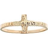 Children's 14k Solid Yellow Gold Baby Sideways Cross Crucifix Kids Ring Size 3
