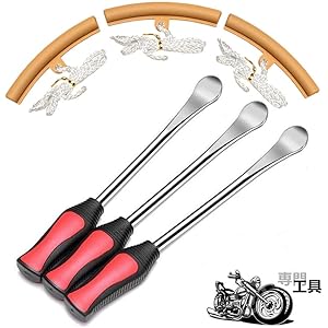 6点セット タイヤレバー 3本 リムプロテクター バフ 3個 バイク 自転車 タイヤ ホイール 交換 脱着 専用工具 ステンレス製