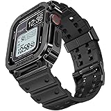 【2022改良モデル】 コンパチブル Apple Watch バンド 44mm ステンレス鋼ケース付き 頑丈なメンズTPUベルト 一体型 アップルウォッチ バンド スポーツバンド iWatch Series 6/SE2/SE/5/4対応 44 mm 