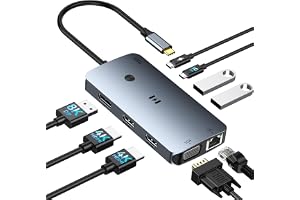 Selore 9in1 USB-C ドッキング 2HDMI+DP+VGA 4K60Hz 4 画面 100W PD ギガ LAN USB3.0 | ギガビット有線 LAN で安定高速通信を実現。3 基の USB3.0 ポートで周辺機器を一括拡張。プラグ