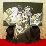 【雲どりに飛翔鷹・渋抹茶緑】 男児　初着　祝着 のしめ 産着 男の子のお宮参り着物 高級 フードセットプレゼント付