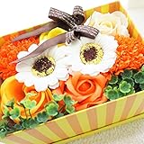 BIOフレグランスソープフラワー　ストライプミニボックス　フタ付ボックス　お祝い　記念日　お見舞い　母の日　ホワイトデー　バレンタインデー　 (オレンジ)