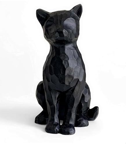 Amazon.co.jp: 黒のストレッチ猫の置物、7インチの樹脂像、ホーム