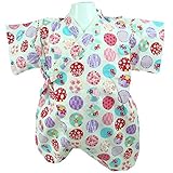 国産生地 水玉柄 甚平ロンパース 綿100% アイボリー◇70cm