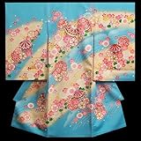 宮参り　着物　女の子　正絹女児初着　水色　クリームぼかし　唐絞り　桜　まり　金糸刺繍使い