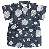 甚平 ロンパース ベビー 男の子 綿100% 日本製生地 グレコ カバーオール 水玉/紺-9928 70cm