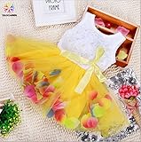 BAOHULU ベビー　女の子用 6色揃い チュチュドレス ワンピース フォーマルドレス　袖無し 巻き花　パールビーズ付き　ふわふわ　チュールスカート付き　プリンセススカート　P077_Yellow_