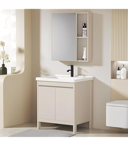 Amazon | ウッドワン 無垢の木の洗面台 三面鏡 W750×H638 奥行130mm