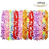 Philonext 24 Pack Hawaii Wreaths Leis Hawaiian Ruffled Simulated Silk Flower Leis Artificial Flowers