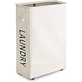 Chrislley ランドリーバスケット ランドリーボックス スリムタイプ 洗濯かご メッシュ キャスタ付き 防水 コーティング ラミー コットン オックスフォード ストレージバスケット プライムデー 39×20×56cm(ベージュ1)