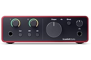 Focusrite Scarlett Solo 4th Gen USB Audio Interface, for the Guitarist, Vocalist, or Producer — High-Fidelity, Studio Quality Recording, and All the Software You Need to Record