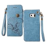 Galaxy S6 Edge ケース,COOSTOREJPレトロエンボス加工ローズFlorals PUレザーケース磁気カードウォレット+取り外し可能な手首ストラップのデザインは、に適用するSamsun