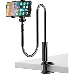 スマホアームスタンド フレキシブルアーム 最新 360度角度調整 高さ80cm調節 らせん式 ベッド寝ながら用 スマホホルダー クランプ式 土台強化 滑り止め 抜群な安定感 携帯電話用卓上ホルダー ipad/iPhone/Android多機種対応 (ブラック)