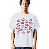 [igsticker] ドライ Tシャツ メンズ プリント S サイズ 白 ホワイト ジム トレーニング スポーツ UVカット 吸水速乾 4.1オンス t-shirt 000152 ラブリー くちびる キスマーク リップ