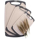 Kitchen Cutting Boards, Anti-Skid Eco-Wheat Straw Vegetable Board Set (3 Pcs), Dishwasher Safe (Light Brown)