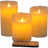 炎がないキャンドル 電池式LEDキャンドル 3つの点滅炎 10ボタンのリモコン 2、4、6、8時間タイマー 円柱形 クリーム色蝋燭灯