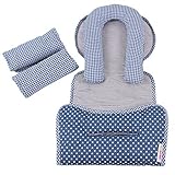 Minene Reversible Car Seat Head Neck Support Cushion Pillow Headrest Set with Harness Protectors (Bl