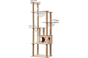 Yilucess キャットタワー 猫タワー 据え置き型 猫 爪とぎポール 宇宙船ハンモック ねこハウス 木製 多頭飼い 運動不足解消 高い安定性 お手入れ簡単 丸角設計 おしゃれ 高さ185cm