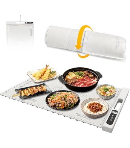 食品保温プレート 多機能フードウォーマー 7段階温度調節 40-100°C 8段階タイマー設定 巻き取り式収納 やけど防止デザイン ナノシリコーン素材 解凍 ホットドリンク テーブル用 Amazon | 食品保温プレート 多機能フードウォーマー 7段階温度調節 40