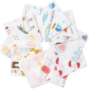 【10枚】 Candeer ガーゼハンカチ ベビータオル ベビービブ 綿100% 2層ガーゼ 柔らかい リバーシブル 25*25cm 保育園 出産祝い (男女)