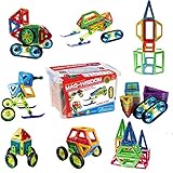 4d磁気おもちゃ、55個大きなピースwith Wheels , magnetic blocks building toys for boys girls、パズルおもちゃwithストレージボックス