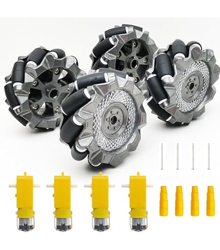 Yahboom Mecanum Wheel Set – 65mm/80mm/97mm Omni-Directional Wheels With 6mm Hex Coupler For AGV & DIY Robot Chassis (97mm Black, 4-Pack)