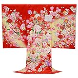 お宮参り 着物 女の子 初着 産着 正絹 花車 花柄 赤 女児 祝着 一つ身 着物タウン 3370-00752