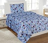 Twin Size Mk Collection 3pc Sheet Set Light Blue Baseball Basketball Football Soccer Sport New [並行輸入