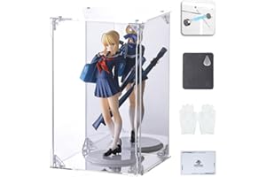 COOLTAKU フィギュアケース アクリル UVカット 台座ミラー 背面ミラー マグネット式 磁石付き 前扉 積み重ね強化 コレクションケース より堅固 組み立て式 アクリルケース ディスプレイケース 防汚れ 手袋 クリーニング クロス付き 内寸