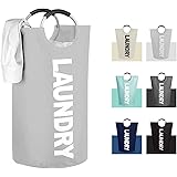 IHOMAGIC ランドリーバスケット ランドリーかご 洗濯ボックス 折り畳み式 収納ボックス 収納バッグ 収納袋 大容量82L おしゃれ 防水取っ手付き幅38×高さ72(cm) (レイクグレー)