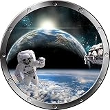 12 "舷窓インスタントSpace Ship Window View宇宙飛行士Orbit Earth # 3シルバー壁ステッカー子供部屋デカールホームアート飾りグラフィックSmall