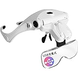 LEDGLE ヘッドルーペ メガネ型ルーペ 拡大鏡 メガネ拡大鏡 USB充電式 LEDライト付 5つレンズ(1.0/1.5/2.0/2.5/3.5倍) 虫眼鏡 ゴムバンド両用 読書/手芸/絵画/裁縫/宝石鑑賞/精密作業用