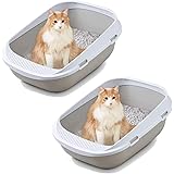 【OFT】 メガトレー 本体 グレー×2個セット 猫用トイレ 本体 大きい猫 大きいトイレ ゆったり広々サイズ 飛び散り防止カバー付き サイズ(約) 幅48×奥65×高28.5cm