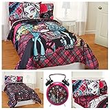 Monster High Bedding Set with Reversible Comforter, Sheets, Pillow Cases and Alarm Clock - Full [並行輸