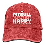 大人 デニム キャップ楽しい一日 英字 プリント ピット・ブル・テリア 今季最新 釣り レジャー・キャップ 通気性良好 紫外線対策 日よけ 小顔効果 プリント付き 無地 レッド