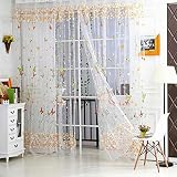バタフライプリントチュールドアウィンドウバルコニー薄手パネル画面curtains-roseピンク 100x270cm イエロー YEHUA1700146