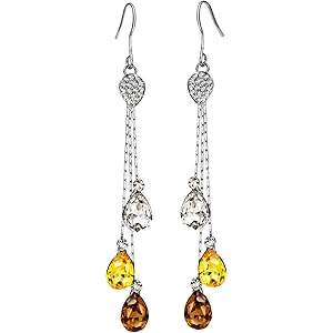 ネオグロリースワロフスキー ブルートパーズ ロングピアス 11月の誕生石シトリン