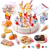 Cute Stone おままごと おもちゃ 子供 贈り物 知育玩具 84点セット DIY ケーキセット 収納袋 テーブルクロス 付き お茶 ティーセット リアルな食材 切る遊び 親子遊び アフタヌーンティー ごっこ遊び 誕生日プレゼント 3002