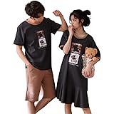 ジュタオピン ペア パジャマ カップル メンズ 上下 セット レディース 部屋着 綿 ペアルック ルームウェア おしゃれ 半袖 おそろい コーデ 春 かわいい コットン 紳士 寝巻き M L XL 2XL ブラック ブラウン くま