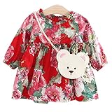 YY-Natuhi ベビー服 子供服 女の子 ワンピース キッズ ドレス 新生児 ボディースーツ ベビー 長袖 赤ちゃん 入学式 出産祝い 七五三 綿 花柄 ベビースーツ 秋冬 クマバッグ付き (95