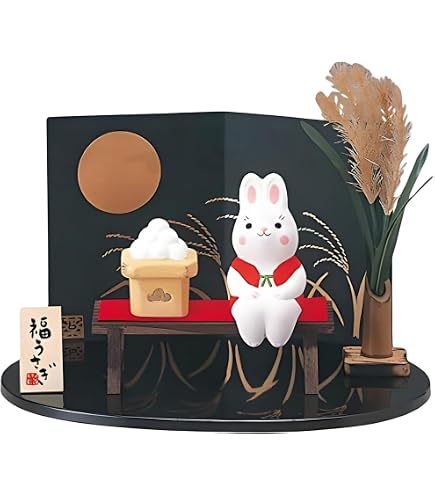 Amazon.co.jp: 彩り歳時記9月 お月見 うさぎの餅つき うさぎ置物 森林