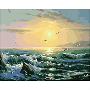 Amazon 数字で描くdiy油絵早朝の海日の出風景キャンバス結婚式の装飾アート画像ギフト絵画キャンバスアクリル絵の具 60x75cmフレームなし 絵具 通販