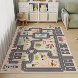 Orbezilプレイマット 道路マット キッズカーペット 遊びマット 薄手 カーペット 140*200 約1.7畳 滑り止めシート付き 交通 車柄 防汚 床暖房対応 保育園 幼稚園 子供部屋 D