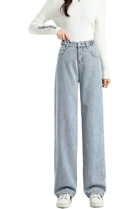 Amazon | レディース ジーンズ ゆったり デニムパンツ ハイウエスト 
