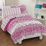 Dream Factory Safari Girl Leopard Ultra Soft Microfiber Comforter Set, Pink, Twin [並行輸入品]