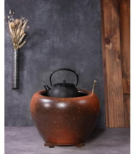 Amazon.co.jp: 信楽焼 10号砂釉金彩火鉢セット（火箸・五徳・井ゲタ 