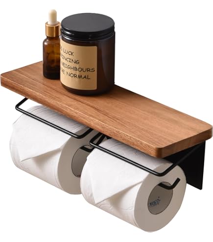 Amazon.co.jp: 木製 トイレットペーパーホルダー おしゃれ 棚付き